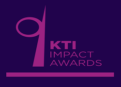 Purple award icon on navy background with purple text reading: 'KTI Impact Awards' 